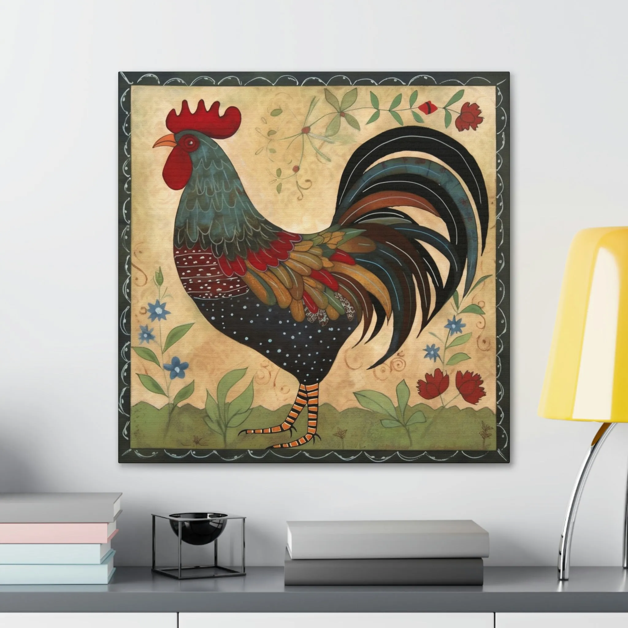 Rustic Folk Rooster Canvas Gallery Wraps - Perfect Gift for Your Country Farm Friends