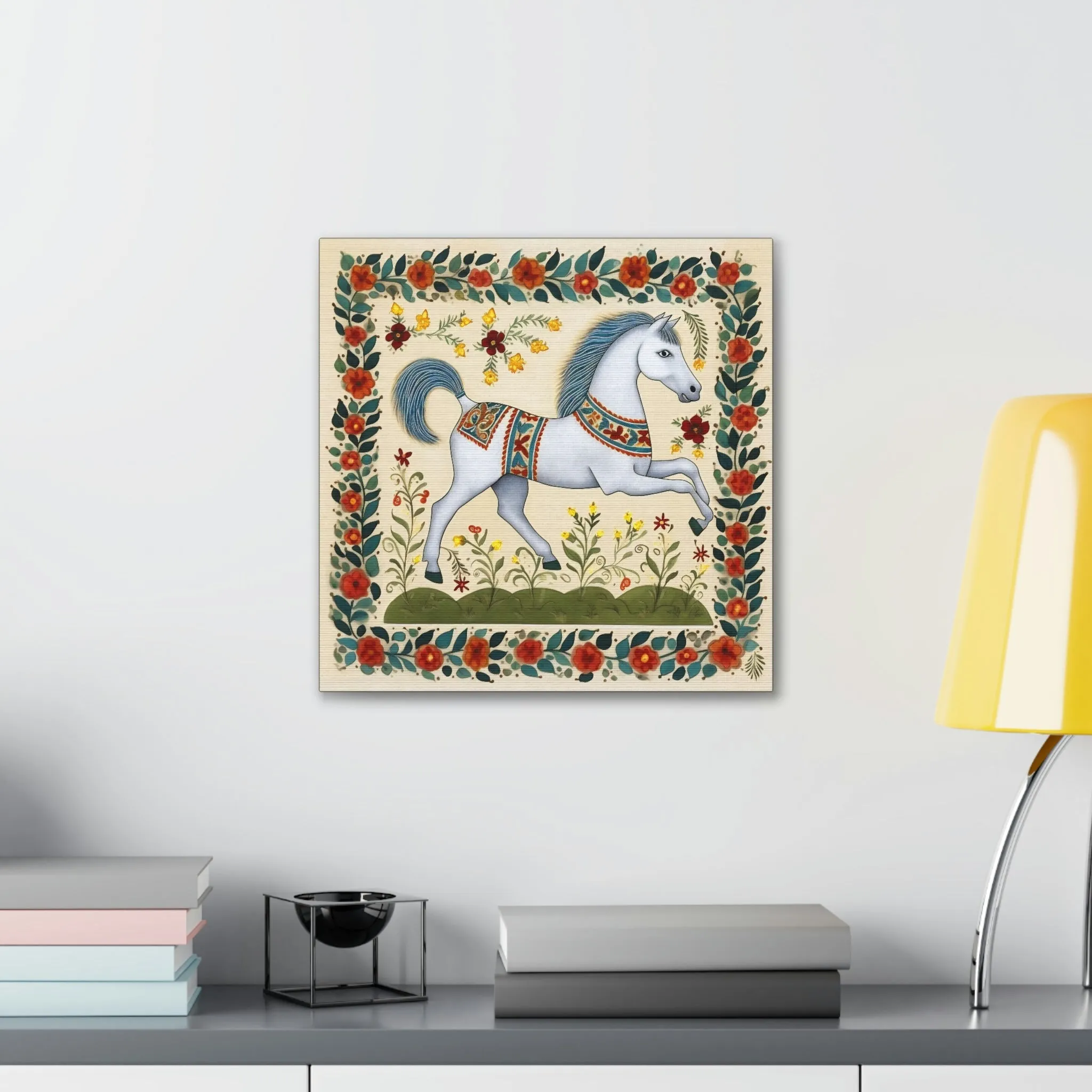 Rustic Folk White Horse Canvas Gallery Wraps - Perfect Gift for Your Country Farm Friends