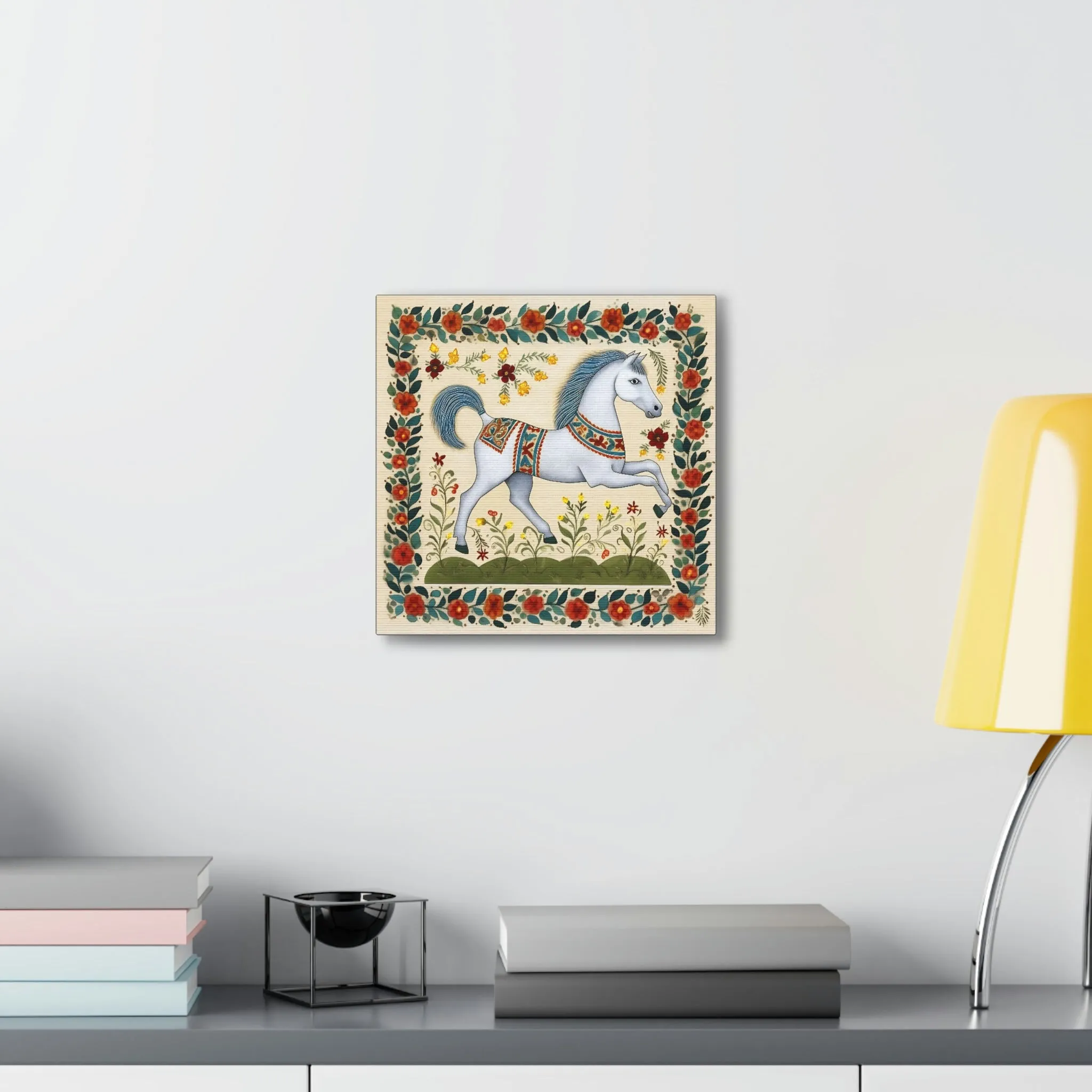 Rustic Folk White Horse Canvas Gallery Wraps - Perfect Gift for Your Country Farm Friends