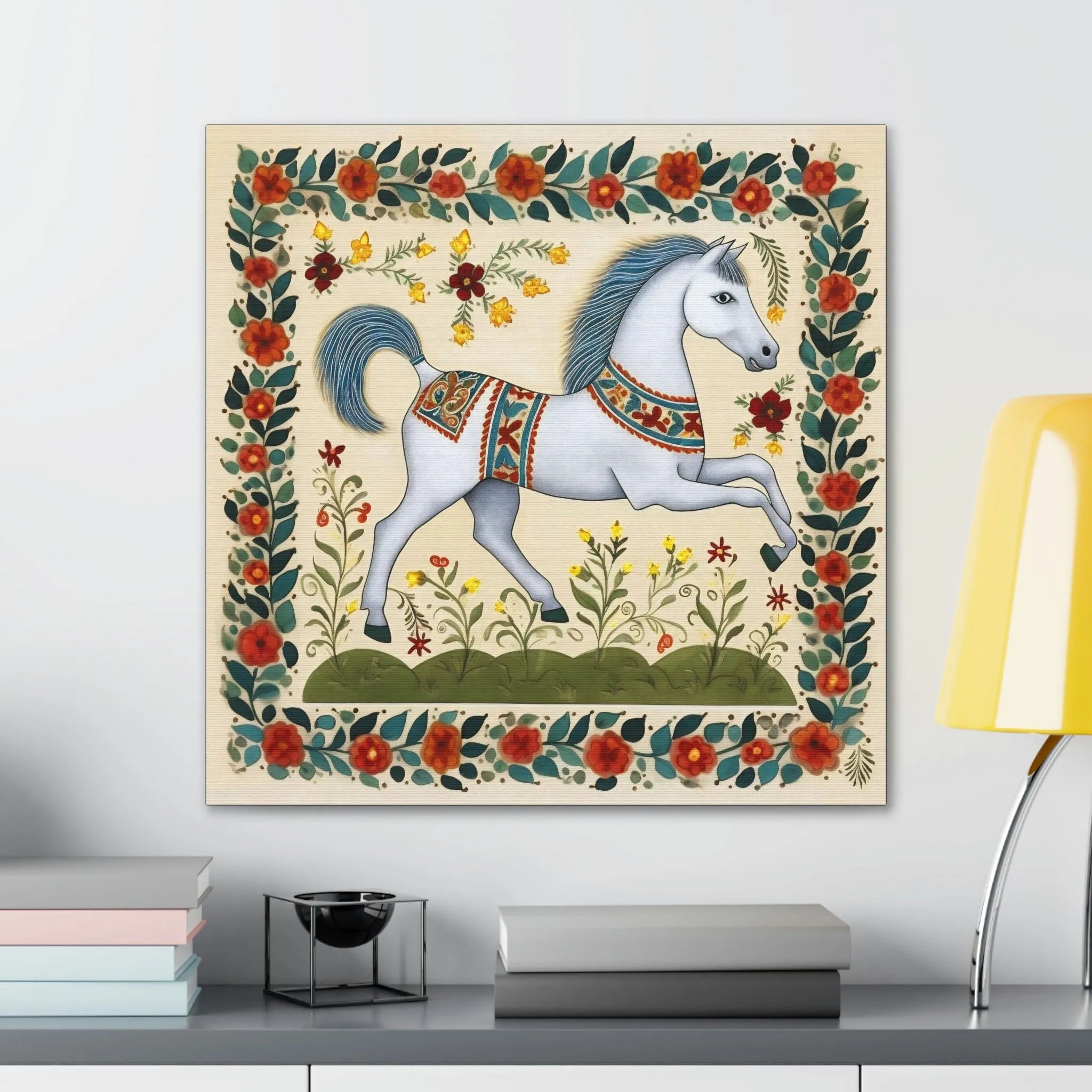 Rustic Folk White Horse Canvas Gallery Wraps - Perfect Gift for Your Country Farm Friends