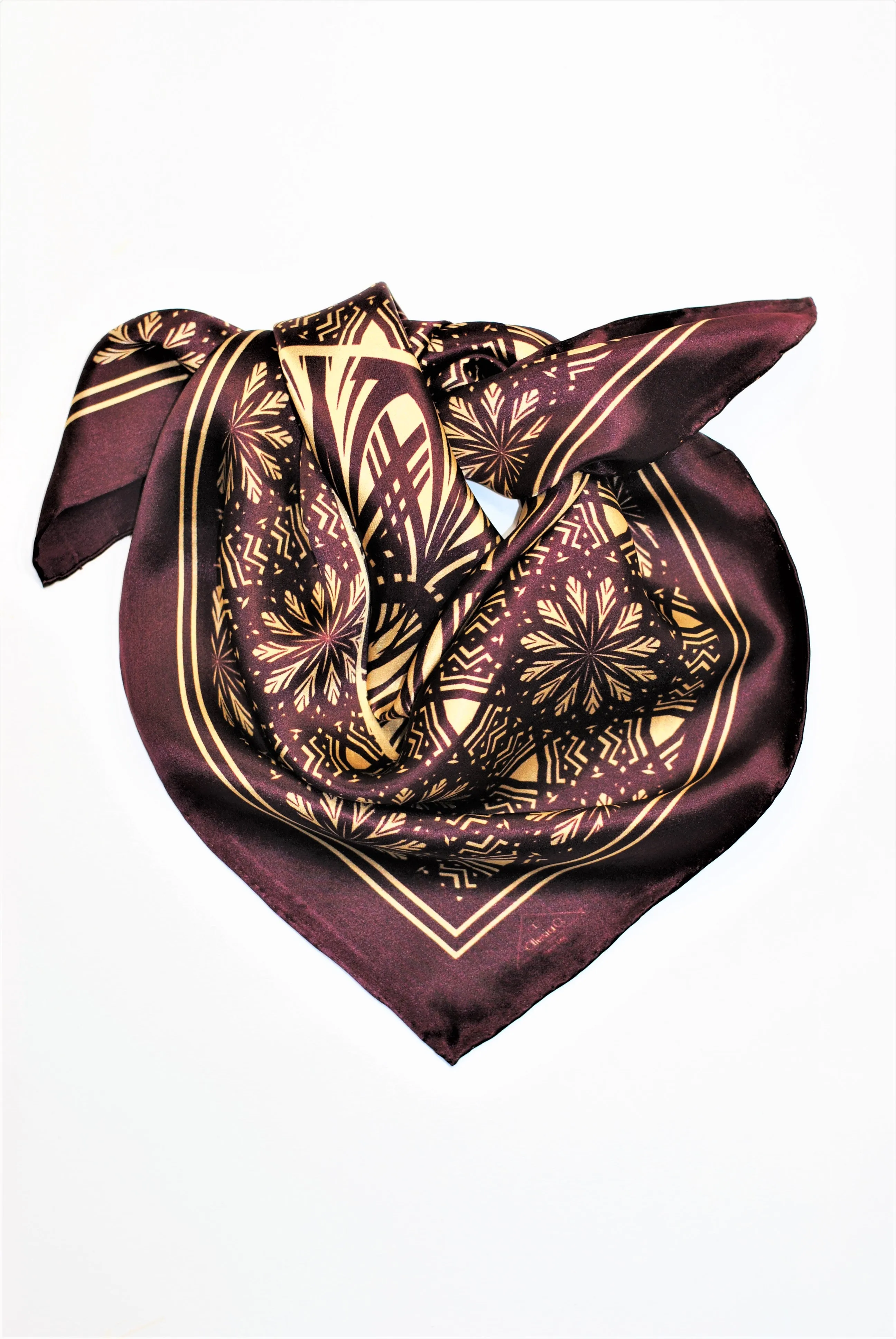 SERENITY BROWN GOLD Mandala Designer 100% Silk Scarf