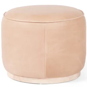 Sinclair Round Leather Ottoman, Burlap