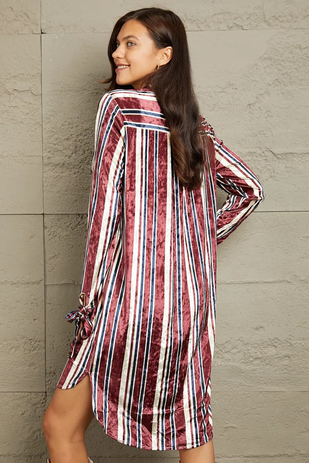 Stripe Velvet Dress with Pockets