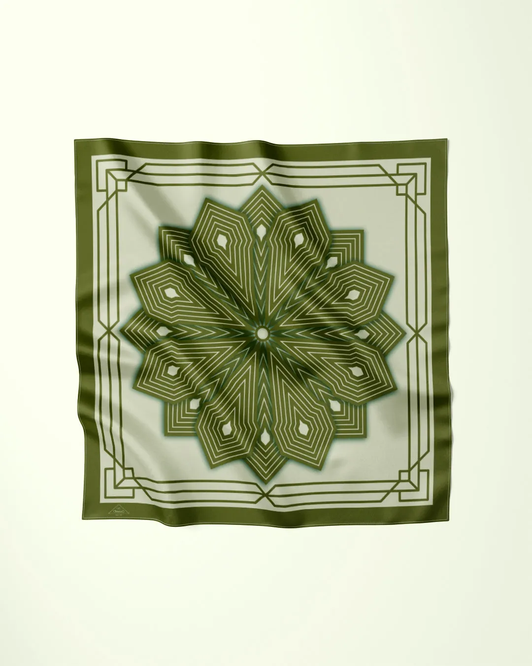 SUMATRA Mandala Designer 100% Silk Scarf in SAGE OLIVE Green