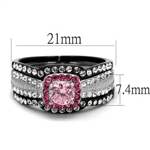 Two-Tone IP Black (Ion Plating) Stainless Steel Ring with AAA Grade CZ in Light Rose for Women Style TK2651