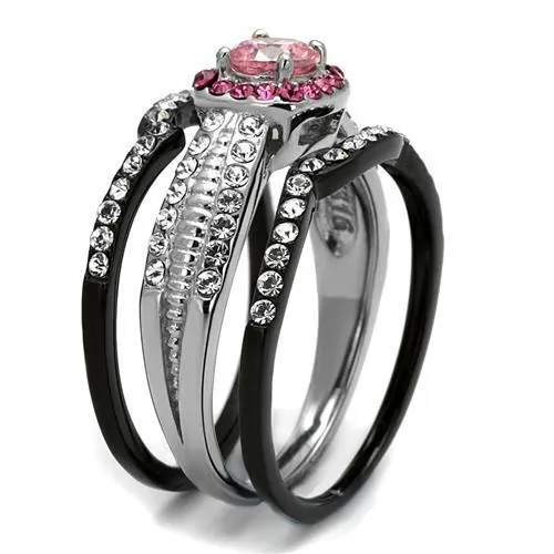 Two-Tone IP Black (Ion Plating) Stainless Steel Ring with AAA Grade CZ in Light Rose for Women Style TK2651