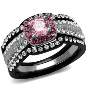 Two-Tone IP Black (Ion Plating) Stainless Steel Ring with AAA Grade CZ in Light Rose for Women Style TK2651