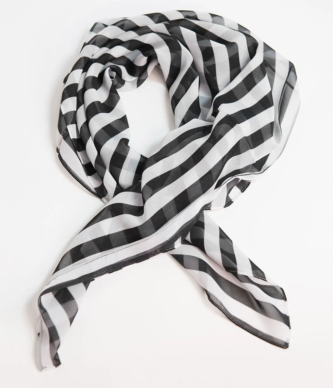 Unique Vintage Pin-Up Black & White Striped Print Chiffon Hair Scarf