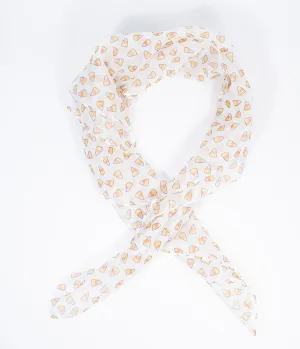 Unique Vintage Pin-Up Ivory Candy Corn Print Chiffon Hair Scarf