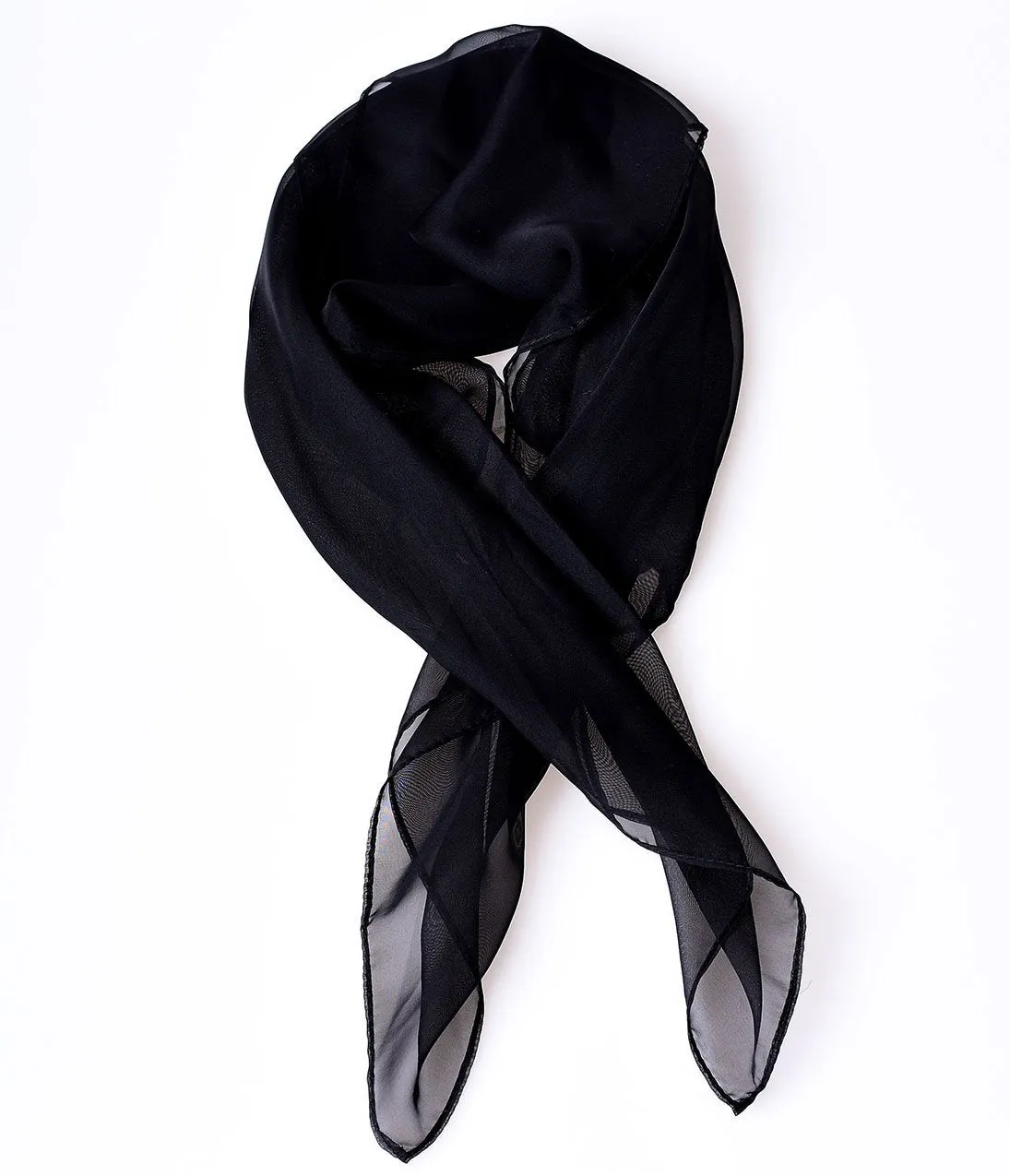 Unique Vintage Retro Pin-Up Black Chiffon Hair Scarf