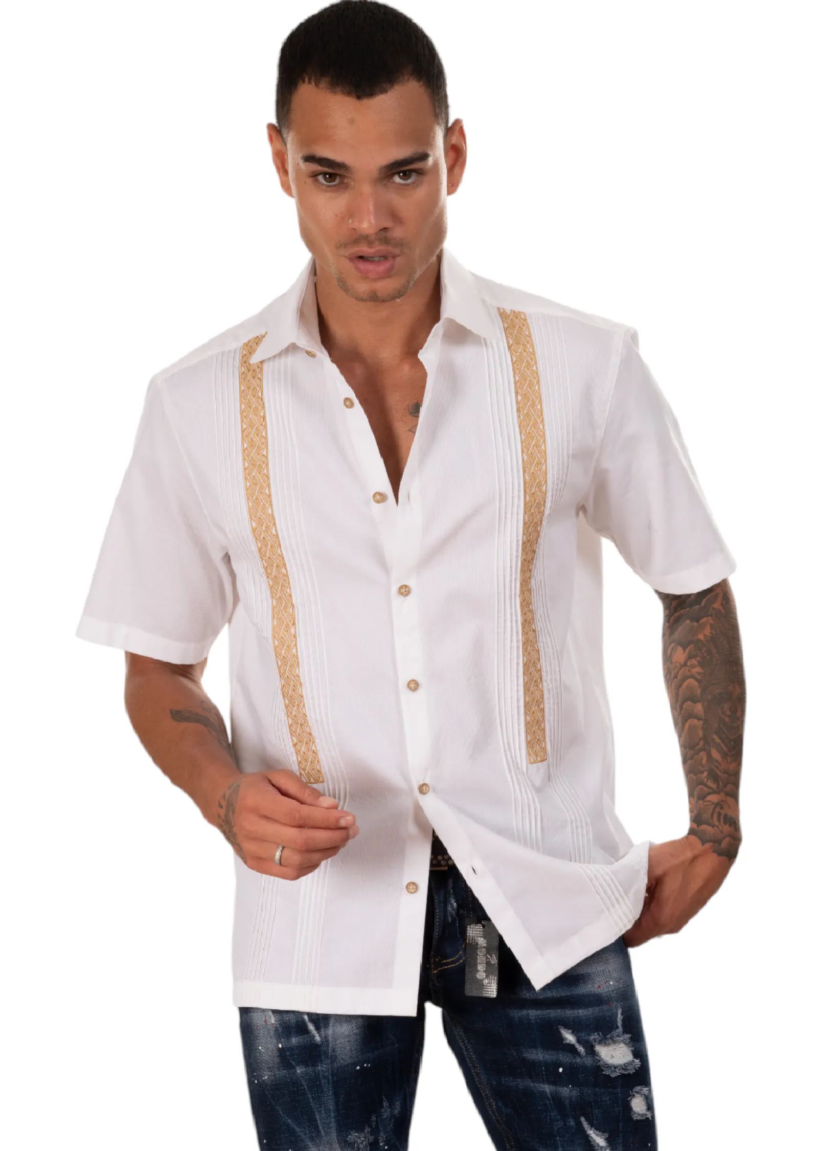 White Embroidered Guayabera Shirt