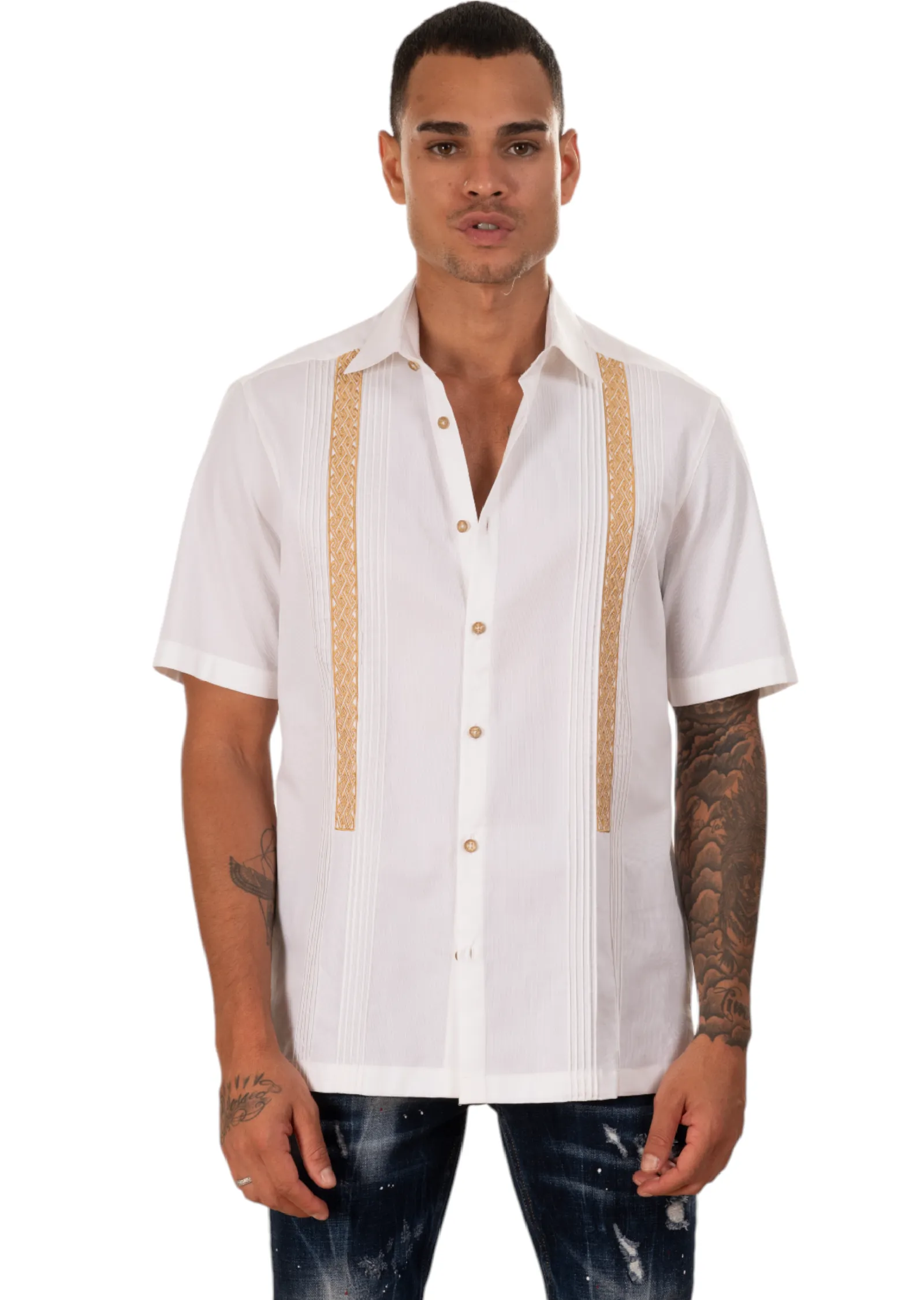 White Embroidered Guayabera Shirt