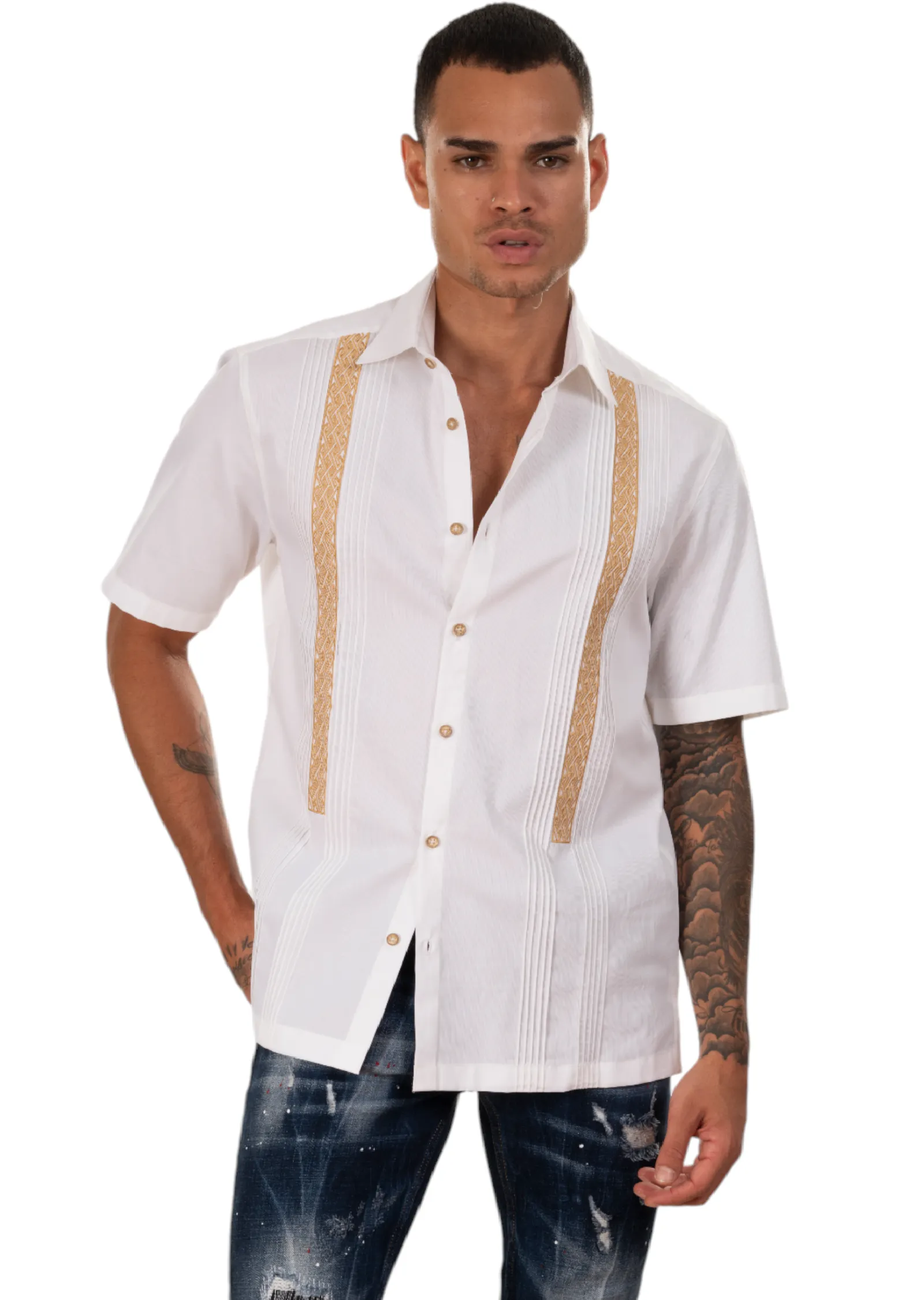 White Embroidered Guayabera Shirt