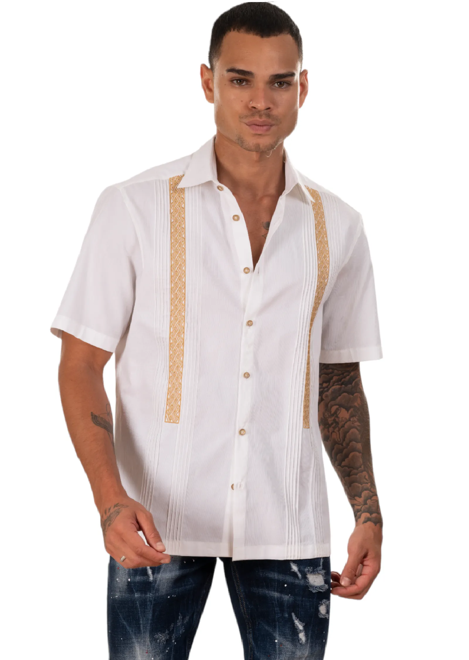 White Embroidered Guayabera Shirt