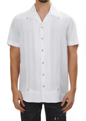 White Linen Pleated Guayabera Shirt