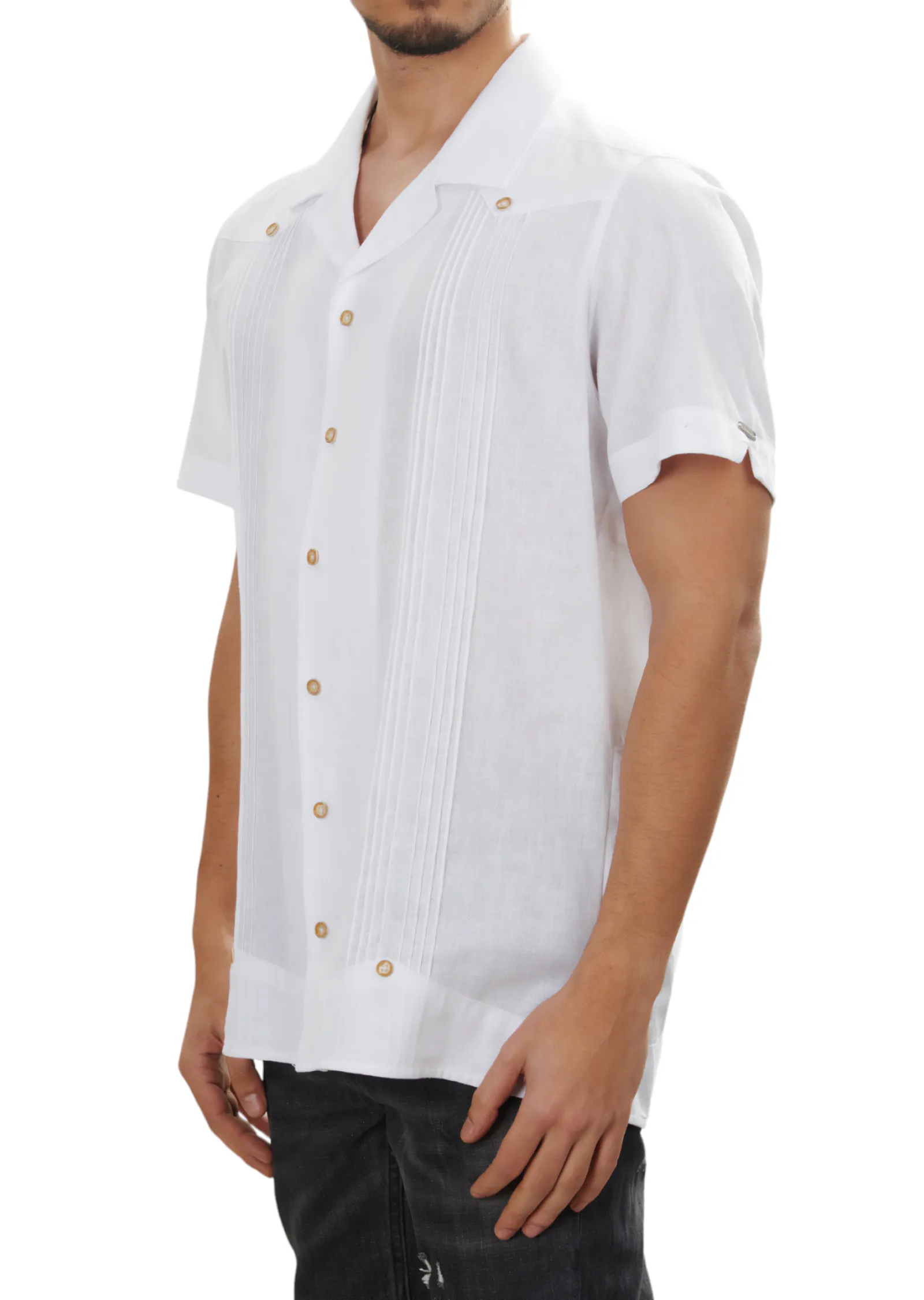 White Linen Pleated Guayabera Shirt