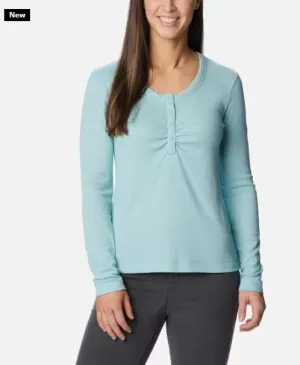 WOMEN'S CALICO RIBBED LONG SLEEVE SHIRT - AQUA HAZE