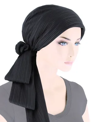 WPS-874#Head Wrap Scarf Black Ribbed